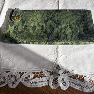 Kate Landry Green Snakeskin Clutch